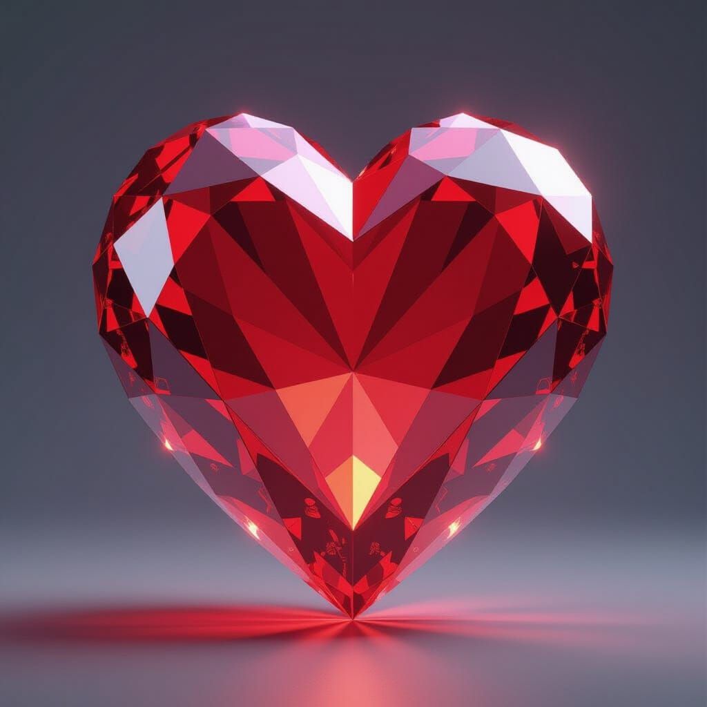 Radiant Crimson Crystal Heart in 3D Anime Art Style