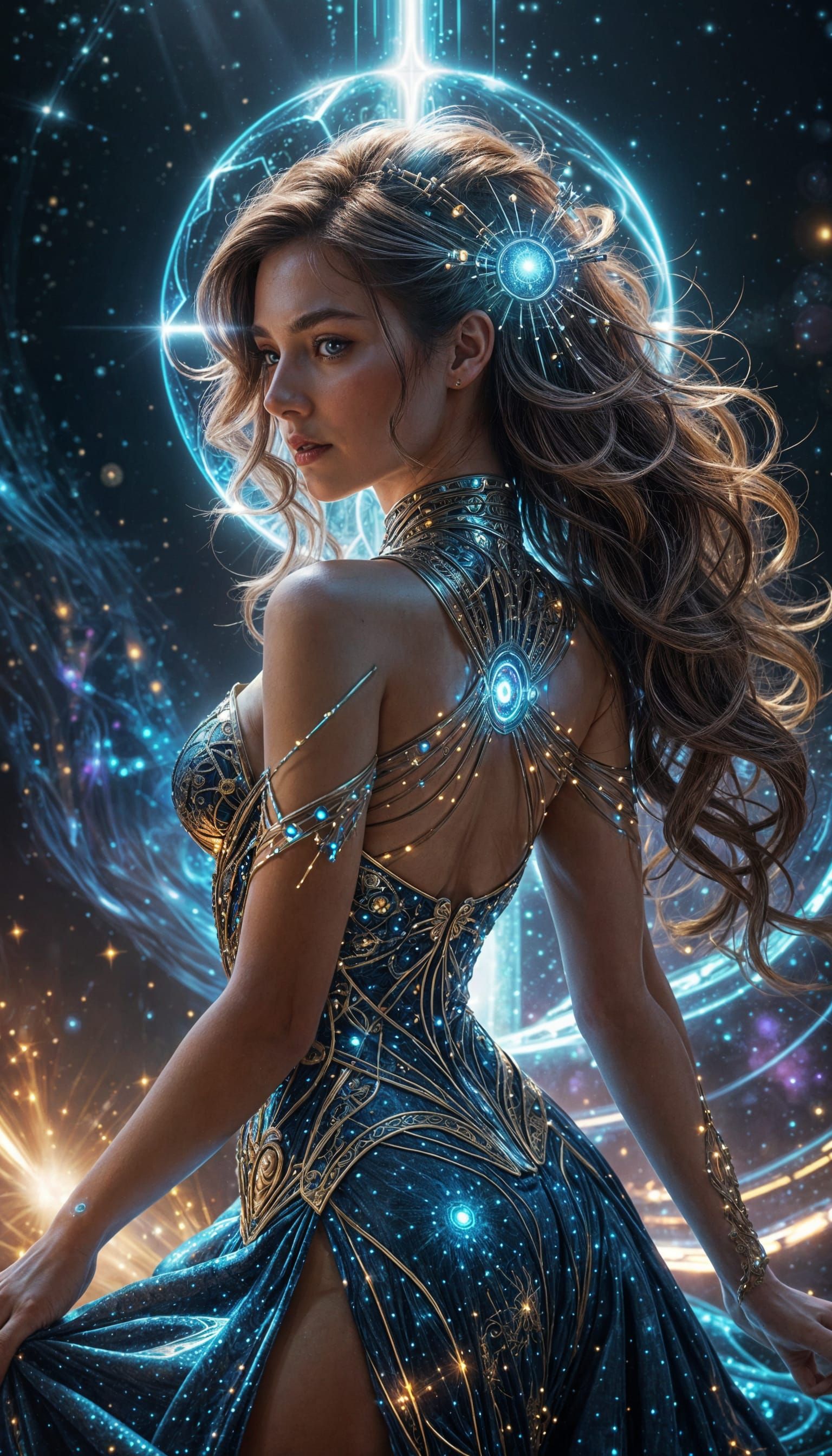 Celestial Enchantress Meets Biomechanical Queen Portrait