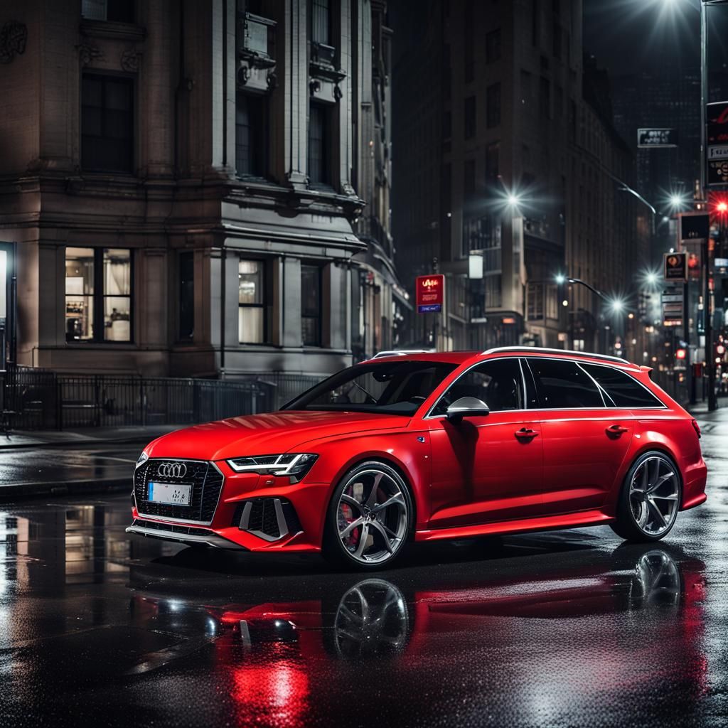 Audi RS6 Avant Wagon in Busy City at Night