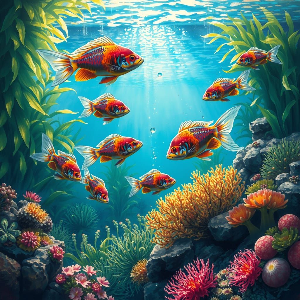 Luminous Aquarium Scene in Impressionist Style