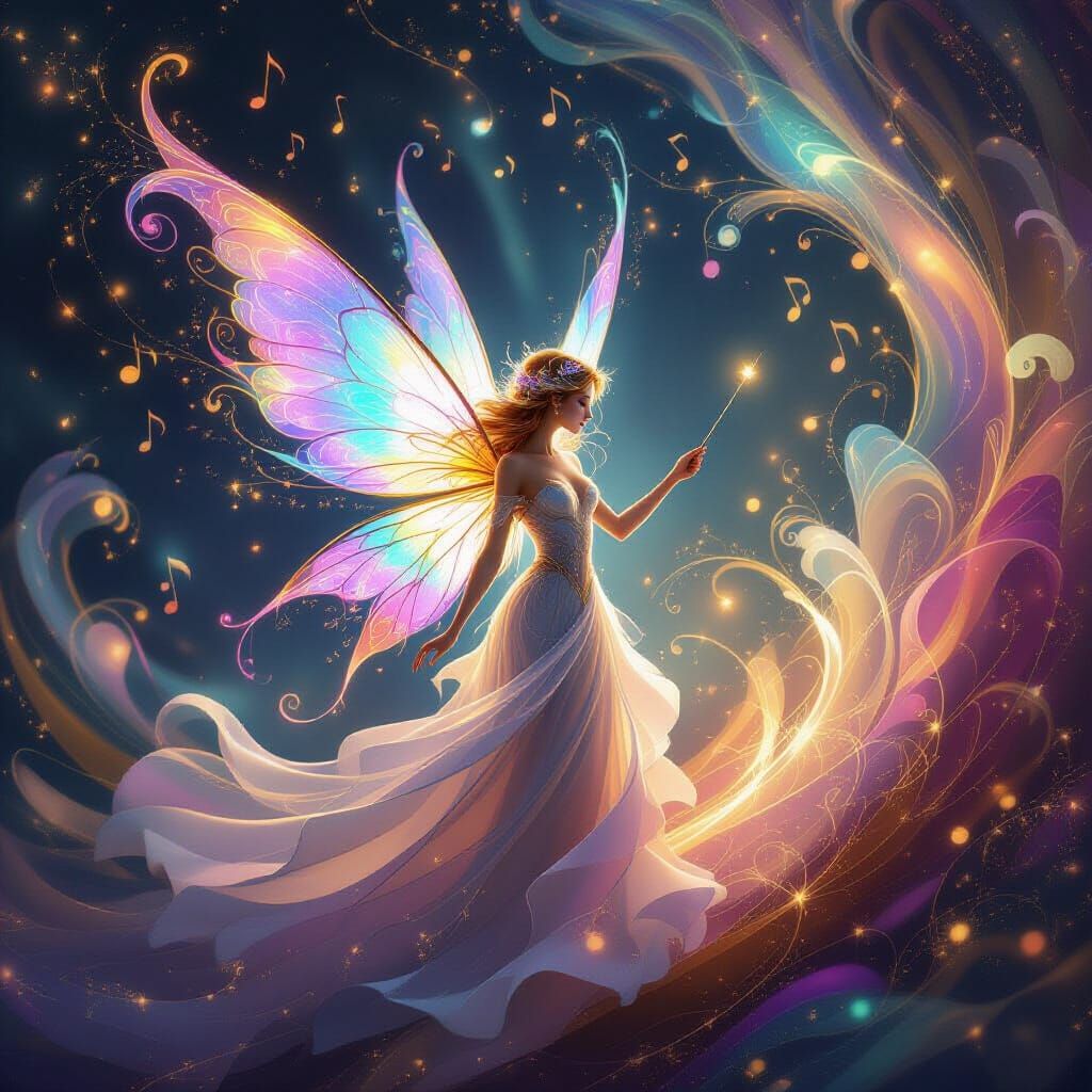 Music Transforms Into Luminous Fairy in Fantasy Art