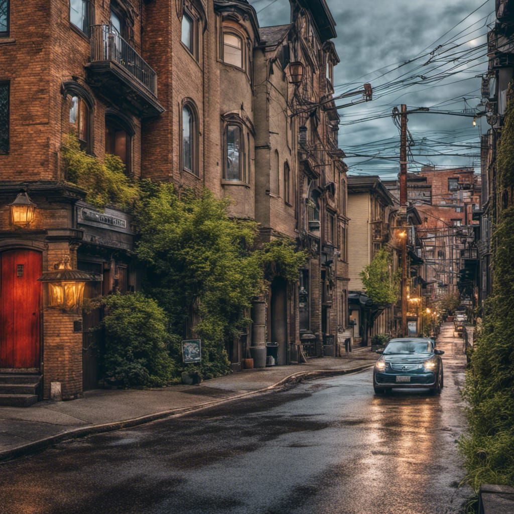 Street in Portland, Oregon Josephine Wall Canaletto deep color art Nouveau art deco romanesque minimalism volumetric lig...