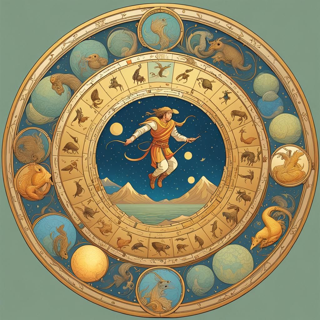Zodiac Signs in Circular Frame, Moebius Style