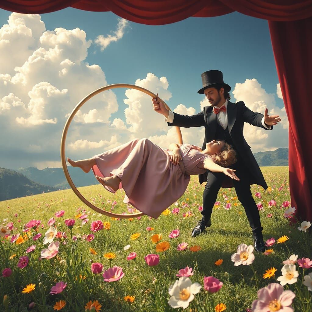 Magician's Levitation Act in Whimsical Style