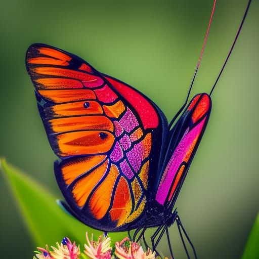 Fluorescent Butterfly on Tropical Leaf: Wildlife Portrait