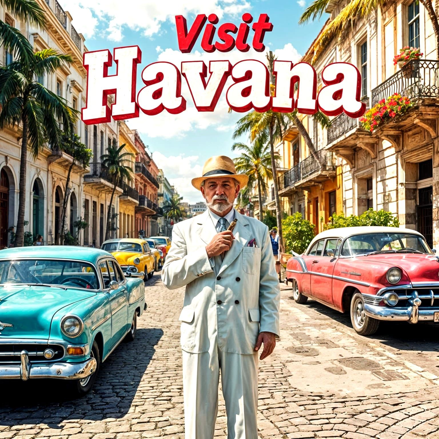 Havana, Cuba Vintage Travel Poster with Classic Cars