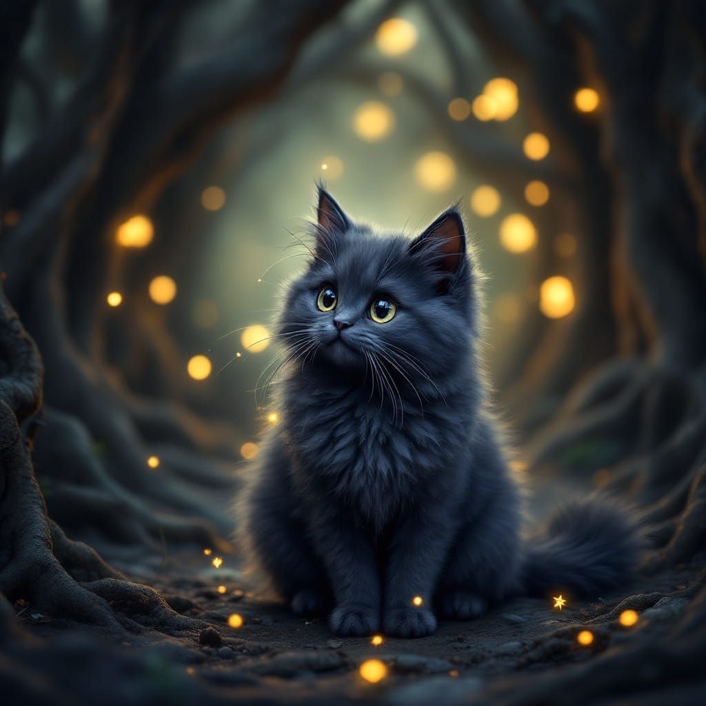 Mystical Cat in Fantasy Forest, Matte Painting
