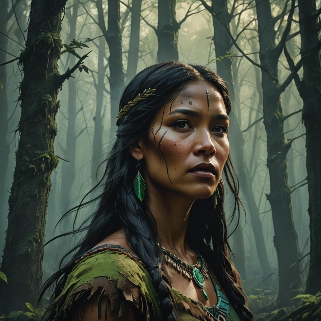 Eerie Dark Fantasy Portrait of Pocahontas