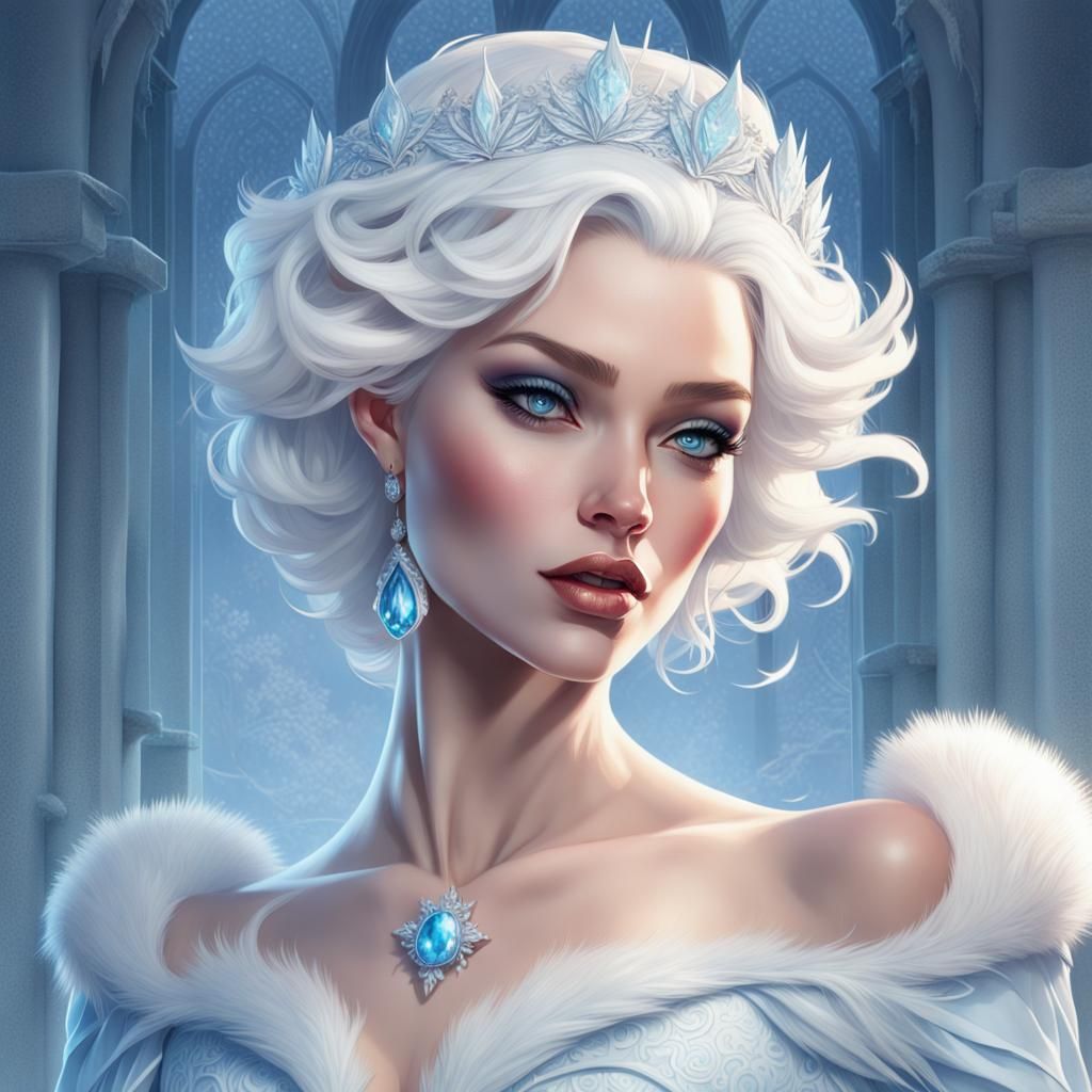 Icy Blue Snow Queen Portrait in Digital Art