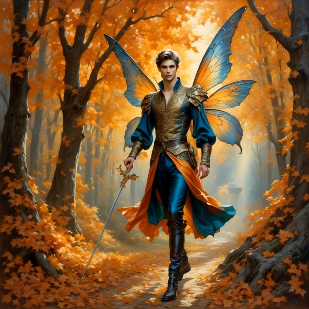 Regal Fairy Walking Through Autumn Fairy Land