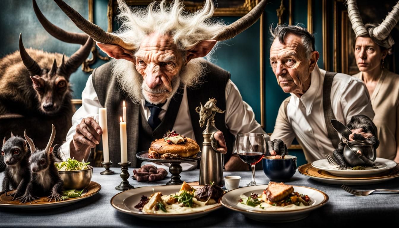 Surreal Restaurant with Bizarre Creatures, Digital Painting