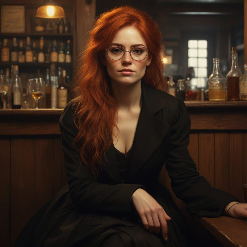 Elegant Woman in Victorian Tavern Still Life