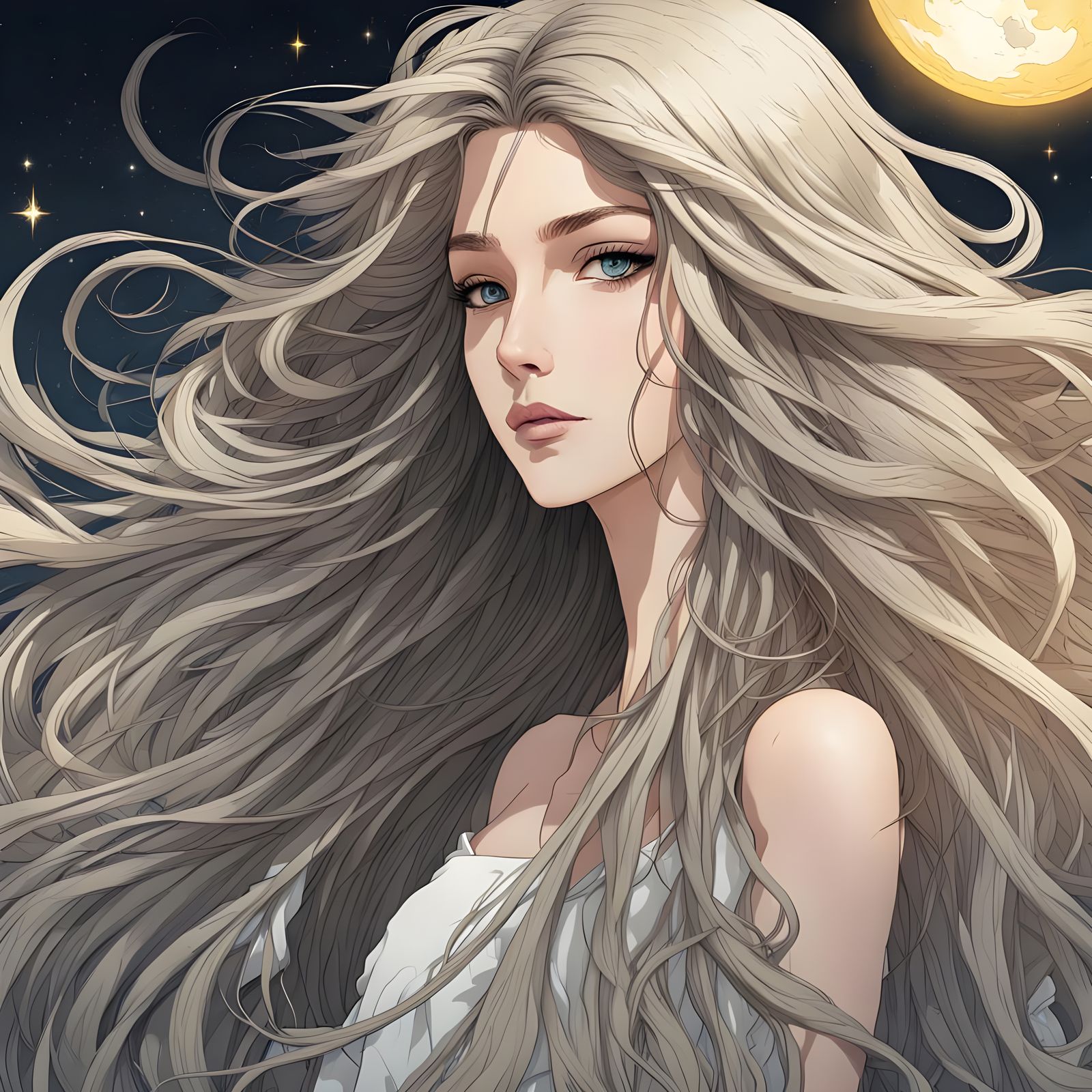 Celestial Goddess with Sun and Moon Eyes