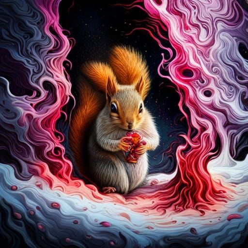 Morbid Gothic Squirrel in Hyperdetailed Photoillustration