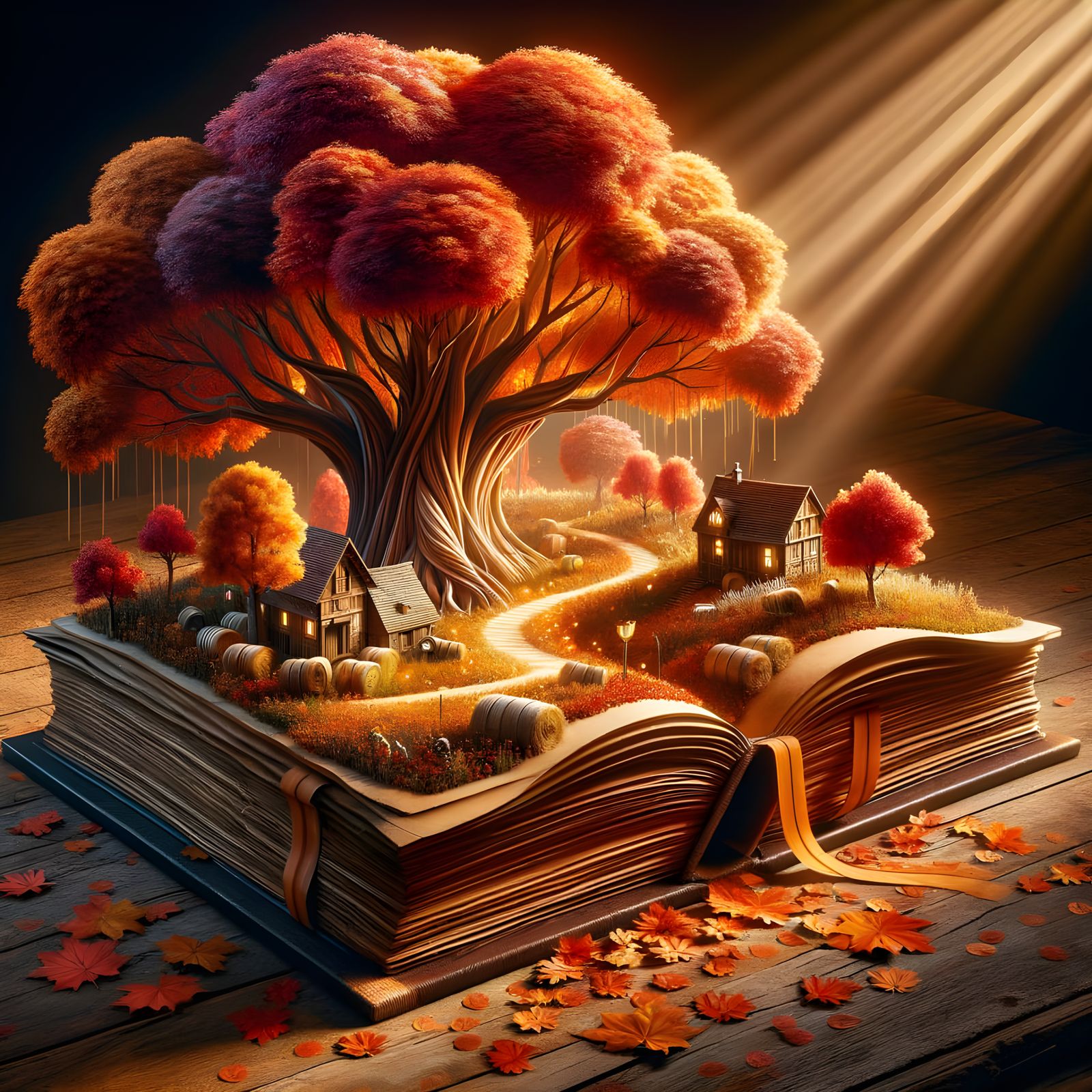 Autumn Landscape Emerges From Antique Book