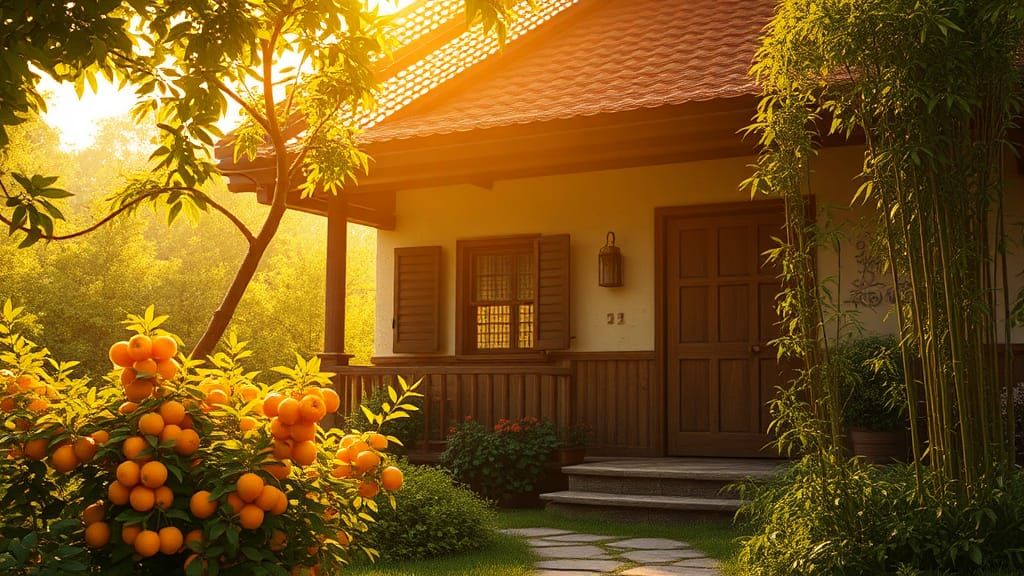 Idyllic Autumn Garden with Grapefruit Flowers in Sunlight