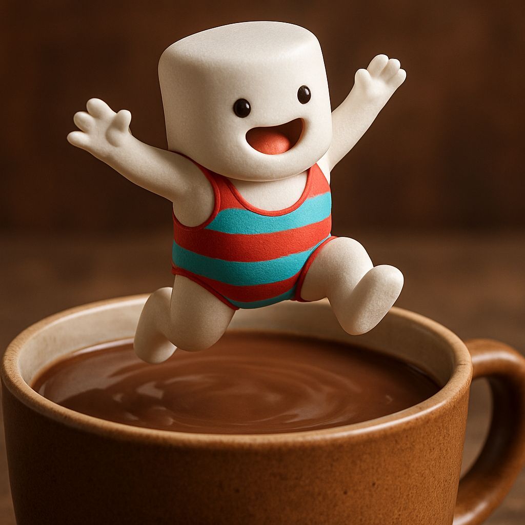 Marshmallow Man Dives Into Hot Chocolate