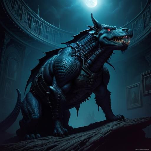 Eerie Moonlit Living Room in Dark Fantasy Style