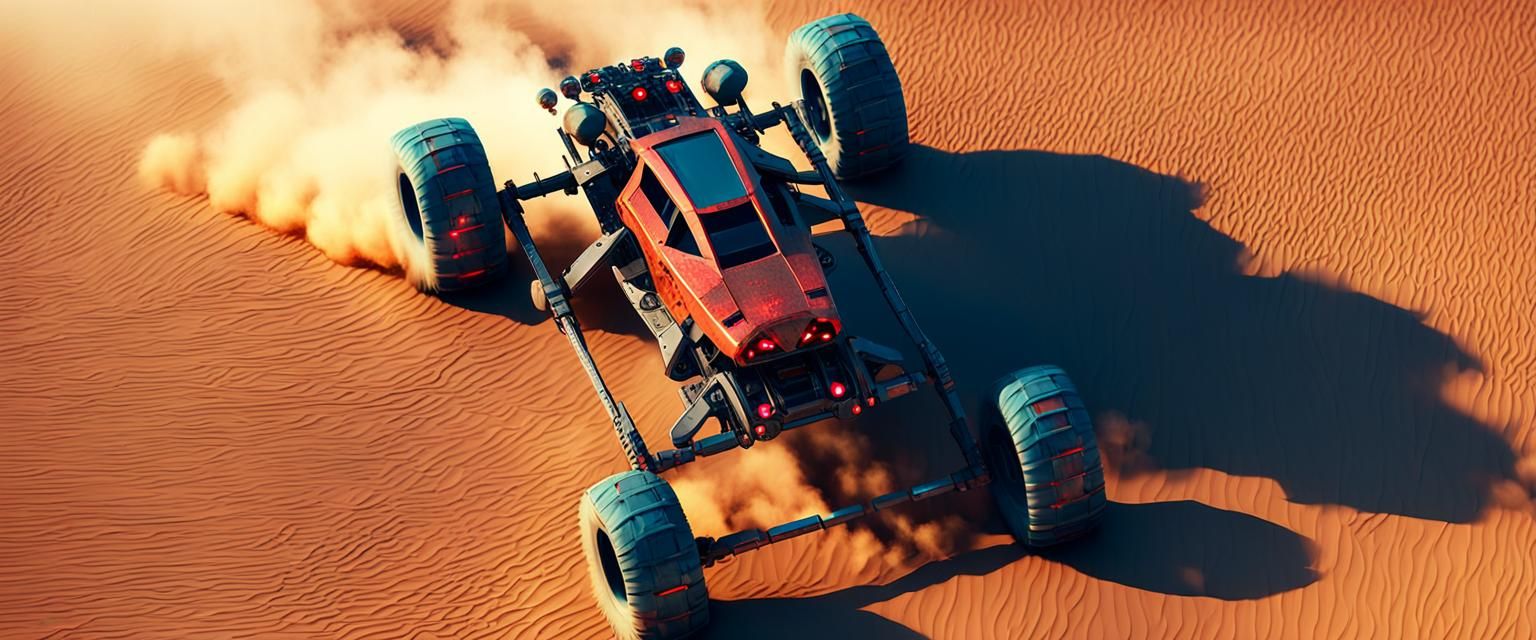 Wild Robot Off-Road Car in Desert, Concept Art