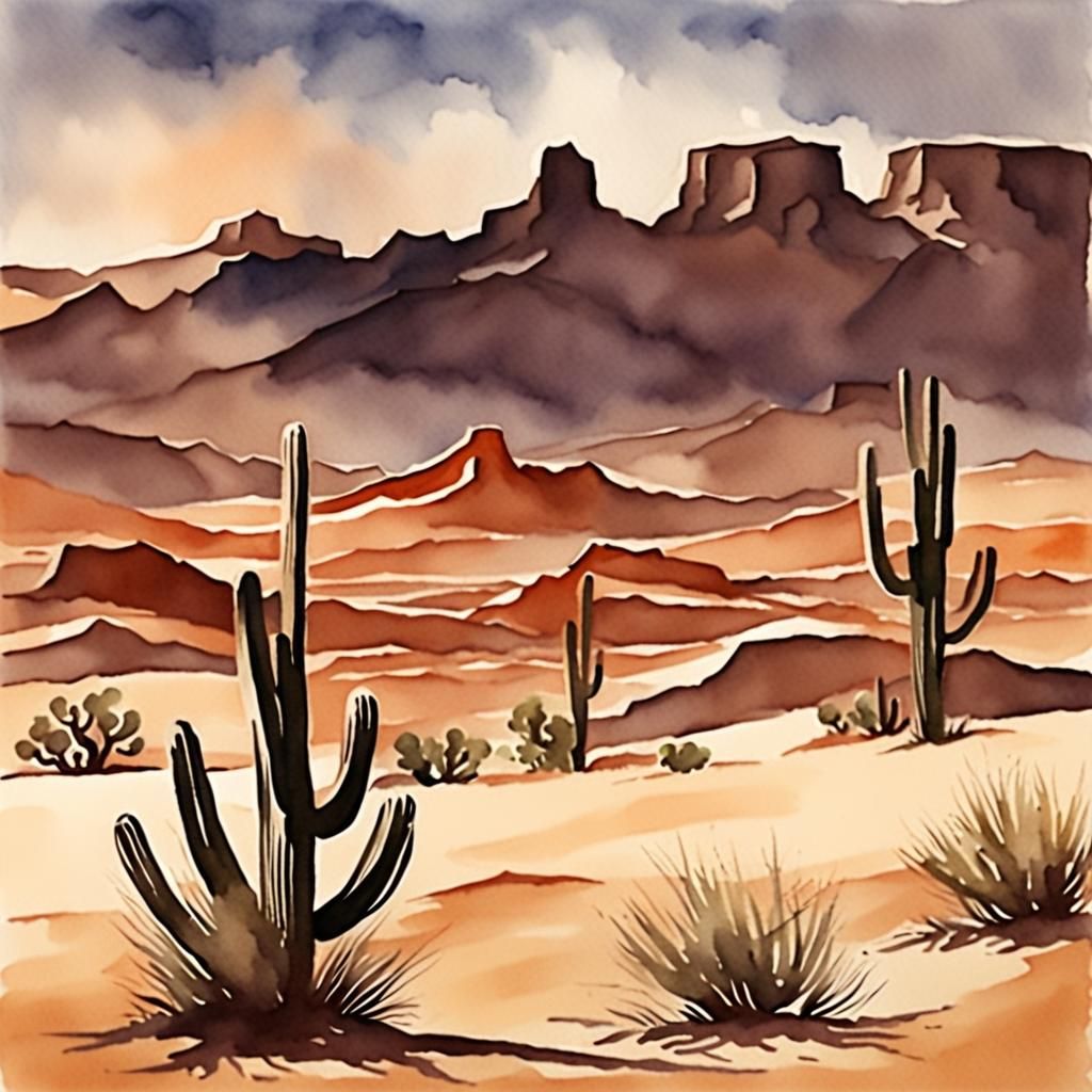 Watercolor Desert Scenery in Western Style