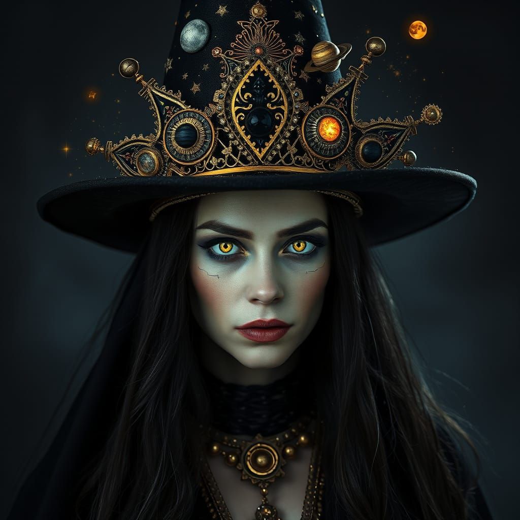 Witch Queen Radiates Celestial Power in Cosmic Crown