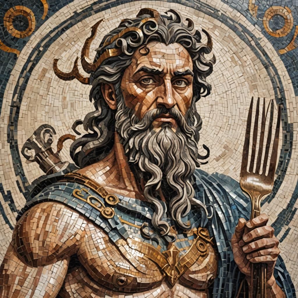 Mosaic Portrait of Poseidon with Fork