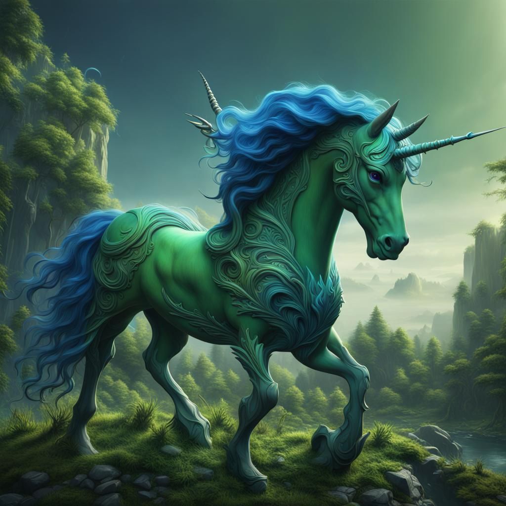 Green and Blue Alicorn Fantasy Concept Art