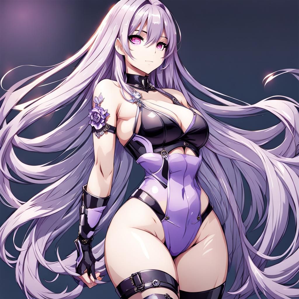 Anime Woman with Lilac Hair and Curvy Body