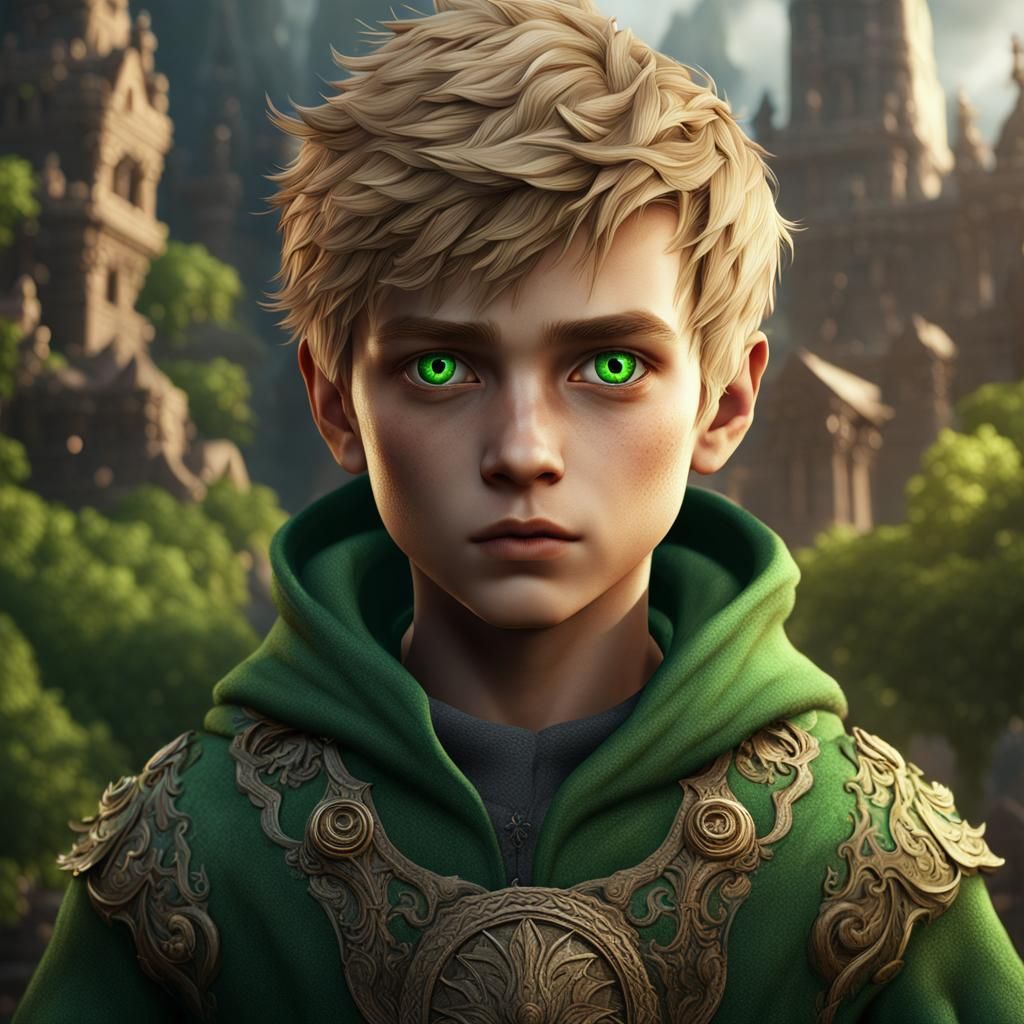 Boy with Blonde Hair and Green Eyes: Fantasy Art