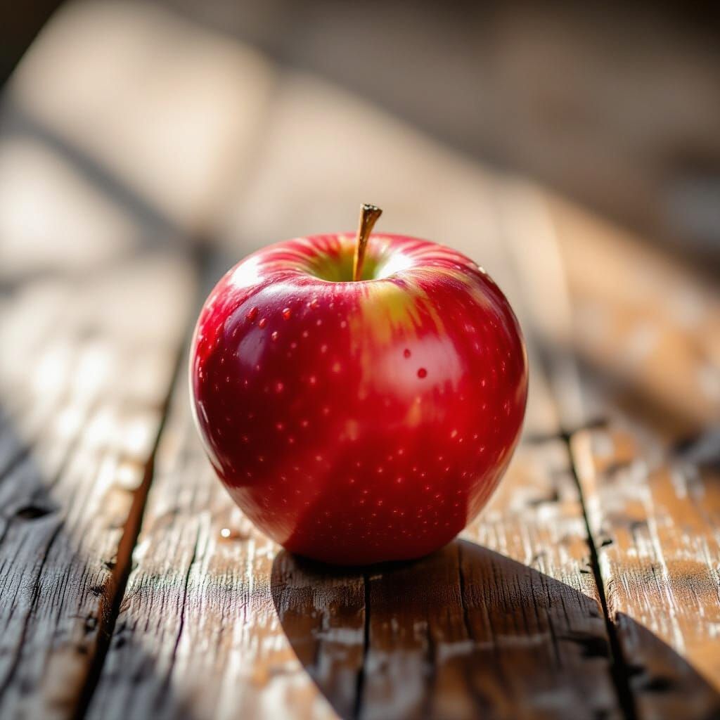 Vibrant Red Apple on Wooden Table
