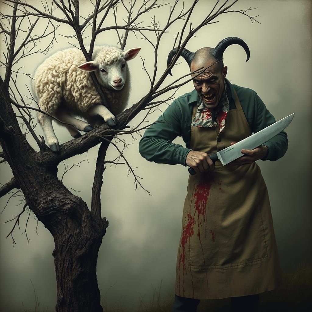 Frightened Lamb's Escape: A Surreal Scene