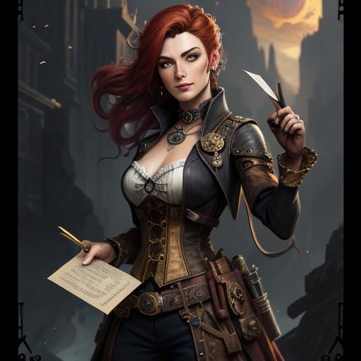 Steampunk Woman with Letter: Detailed Matte Painting