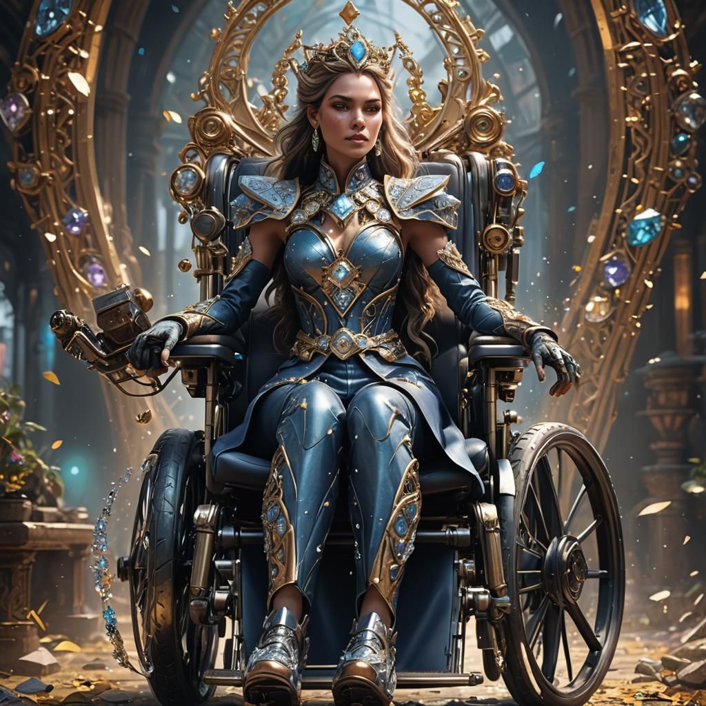 Diamond-Adorned Woman in Wheelchair: Detailed Matte Painting
