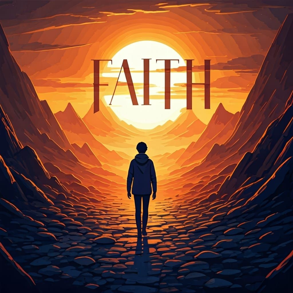 Faith Rising: Stylized Sunrise Journey on Rocky Road