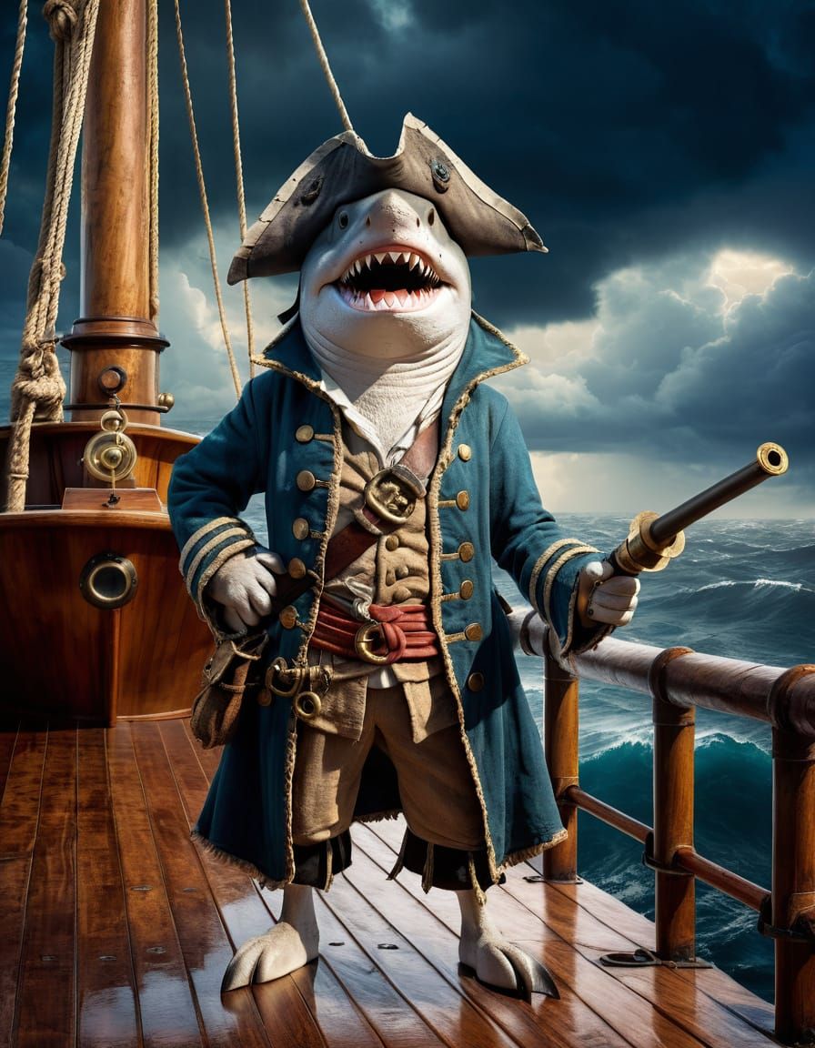Shark Pirate on Deck in Cinematic Lighting