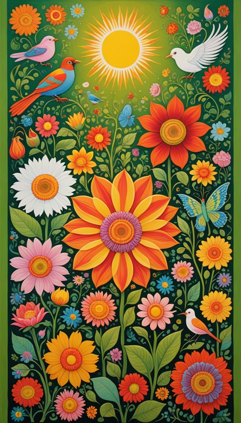 Psychedelic 1968 Concert Poster Art with Flowers and Mandala
