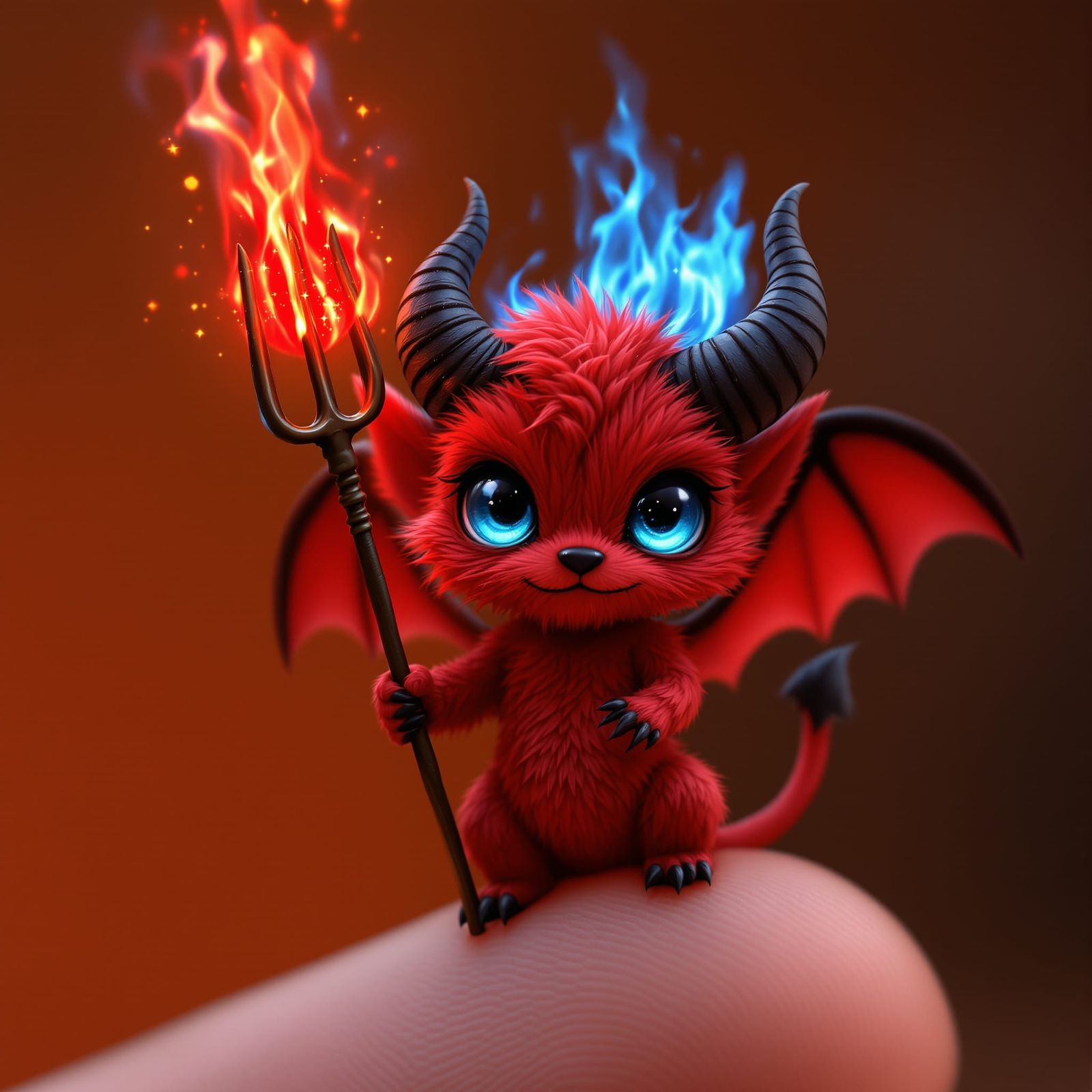 Adorable Chibi Devil with Glowing Blue Flames