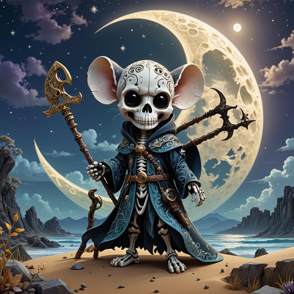 Chibi Skeleton Mouse with Scythe Digital Painting