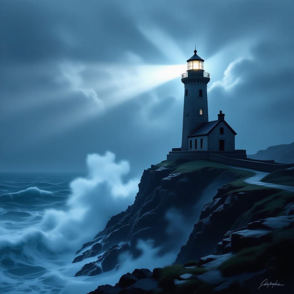 Lighthouse in Fog, Caravaggio Style
