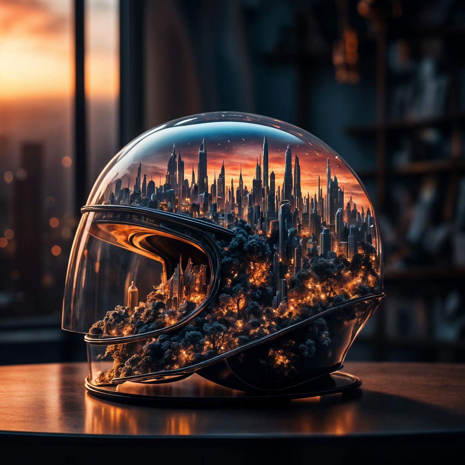 Sunset Dreamland Encased in Glass Helmet