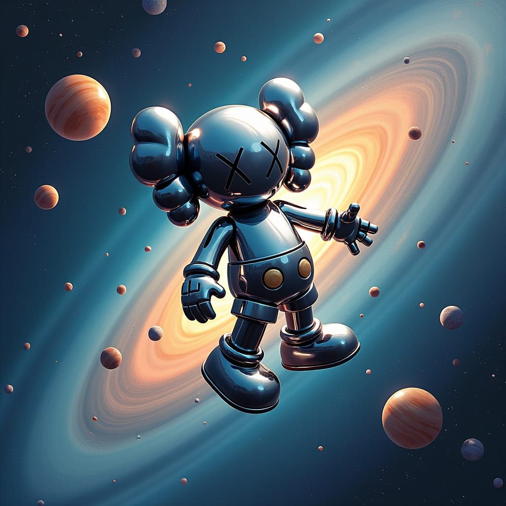 Chrome KAWS Character Floating in Space
