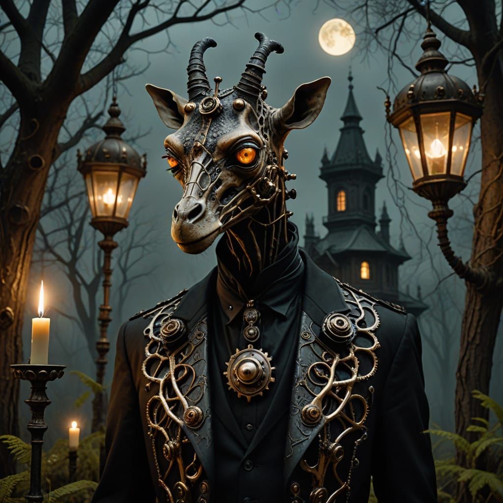 Steampunk Giraffe Figures in Victorian Attire
