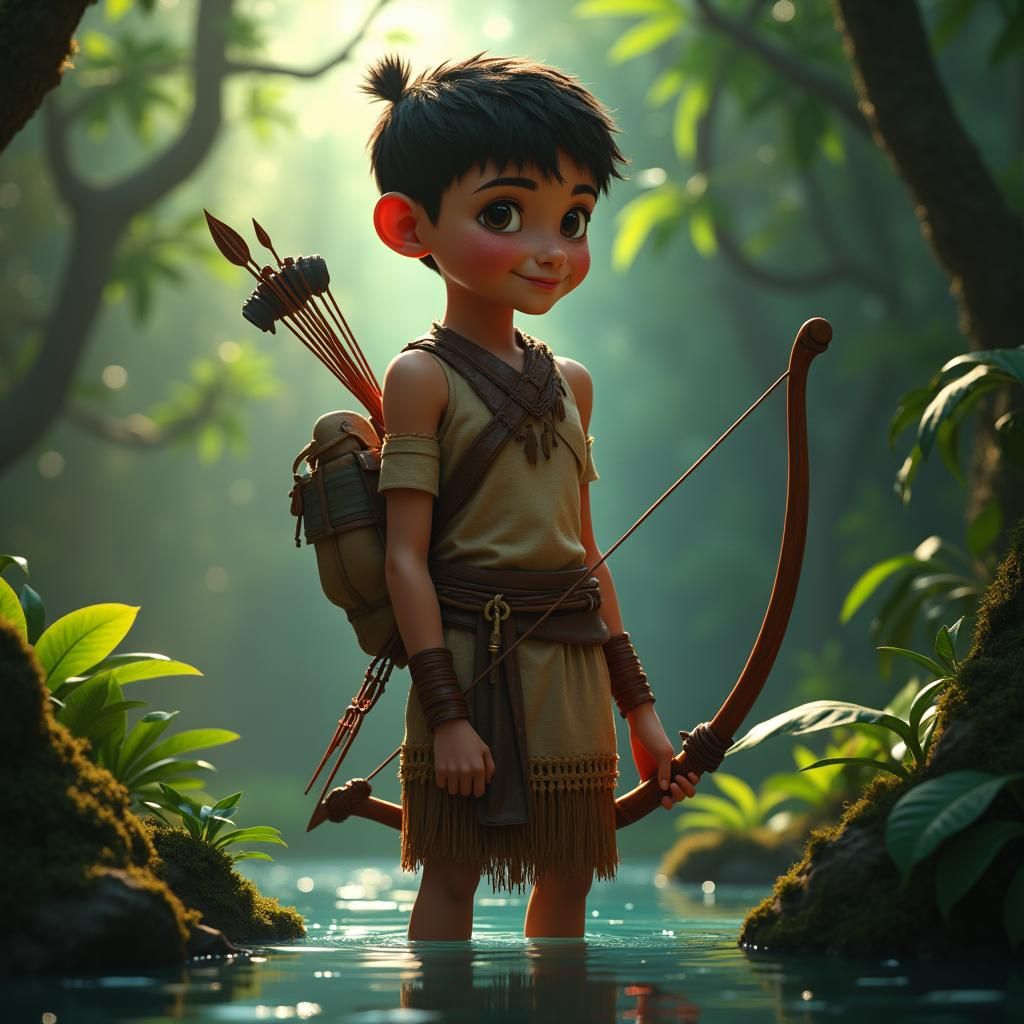Amazon Teenager in Jungle, 3D Animation Style