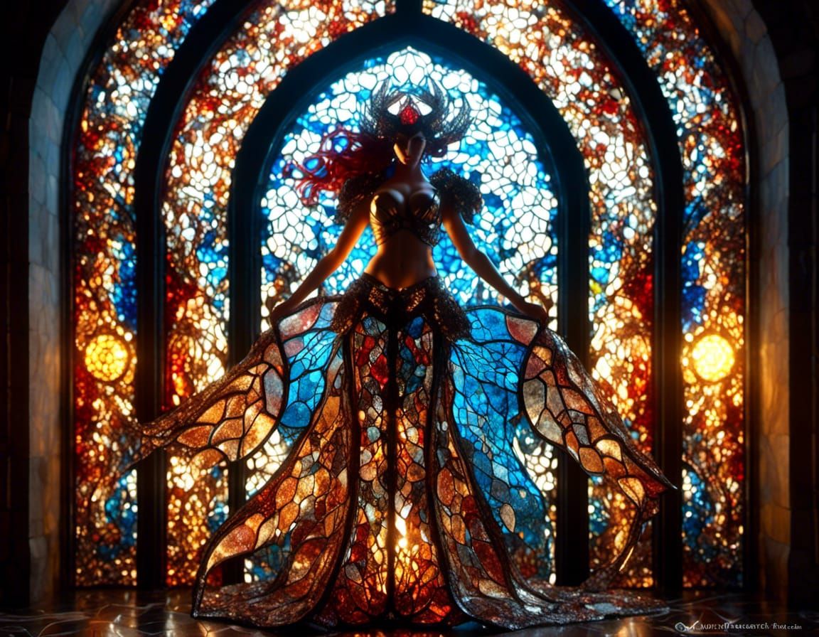 Stained Glass Diablo Warrior in Gothic Style