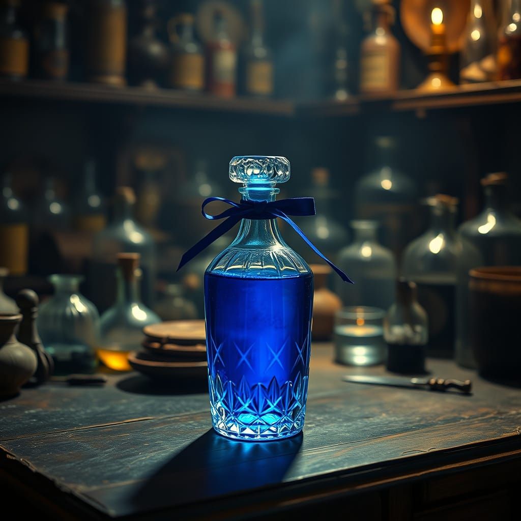 Ethereal Blue Potion in Medieval Apothecary Laboratory