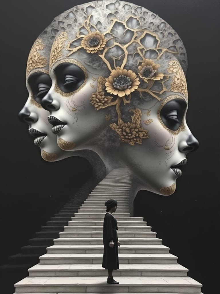 Escher-Inspired Portrait with Sugar Skull Makeup and Geometr...