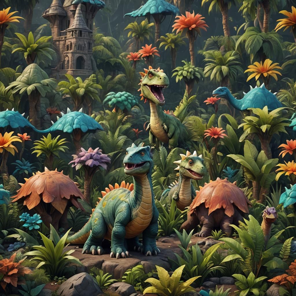 Cute Dinosaur in Detailed Matte Painting