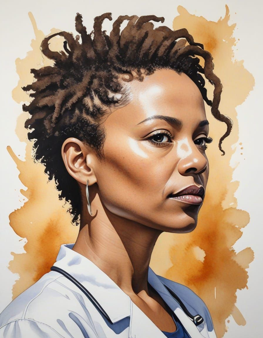 A Watercolor Portrait of a Doctor in Cottagecore Style with ...