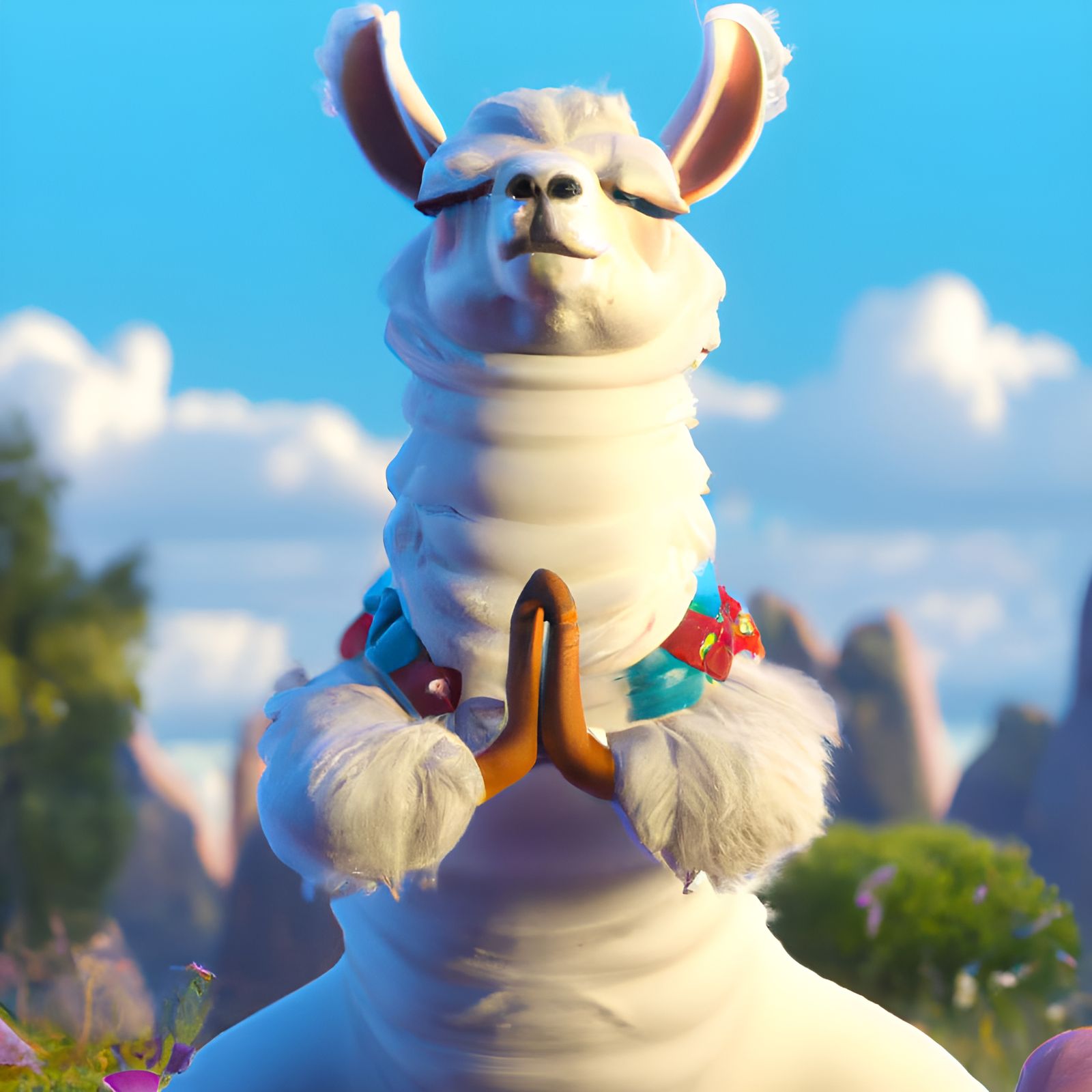 Adorable Llama Doing Yoga: 3D Digital Art
