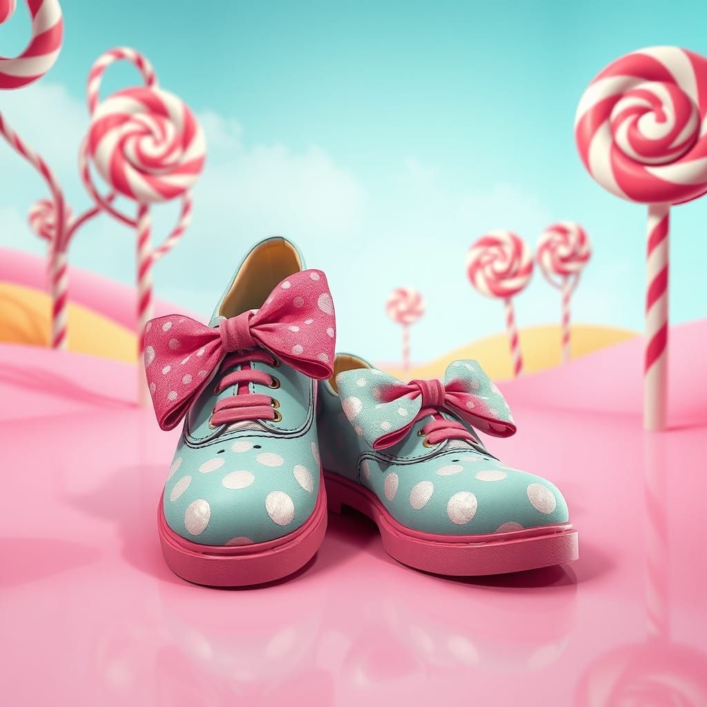 Whimsical Vintage Shoes in a Fantastical Candyland Landscape